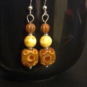 🐐Czech glass earrings brown dots